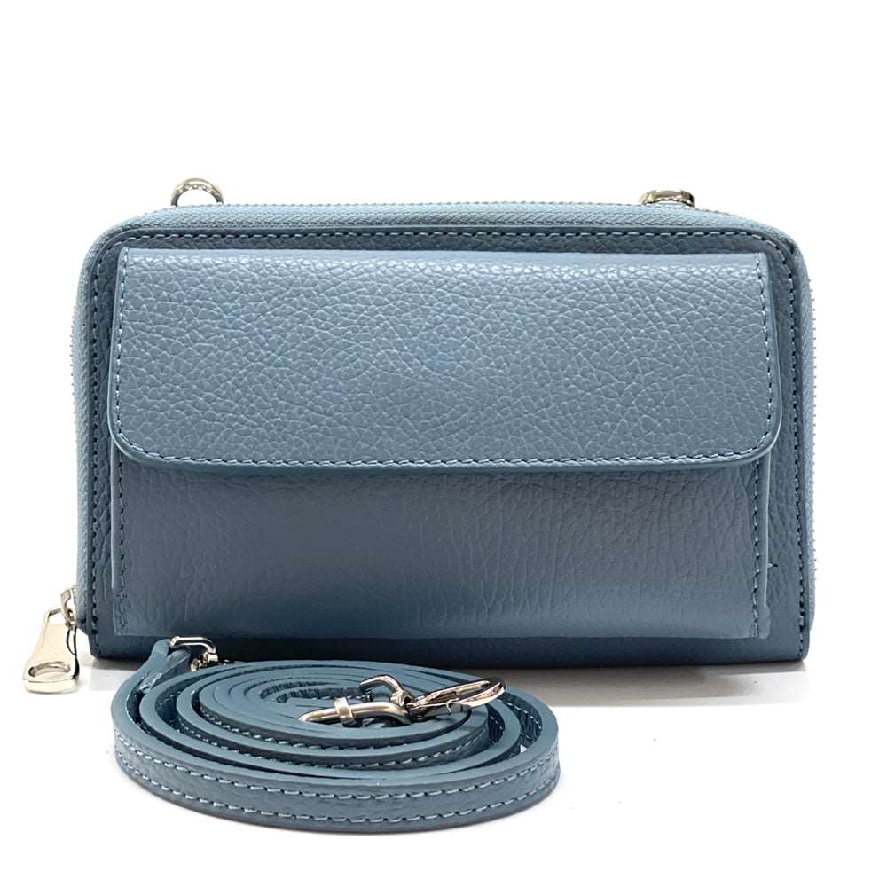 Ava Leather phone holder Colour Light Cyan wallet