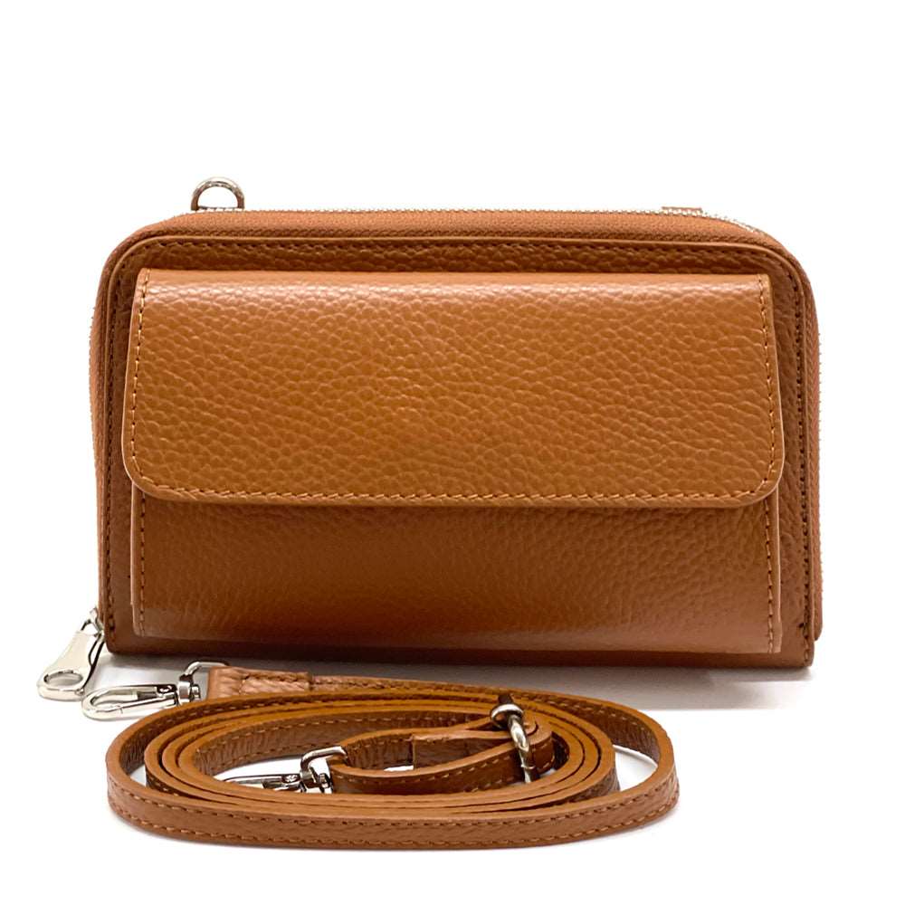 Ava Leather phone holder Colour Light brown wallet