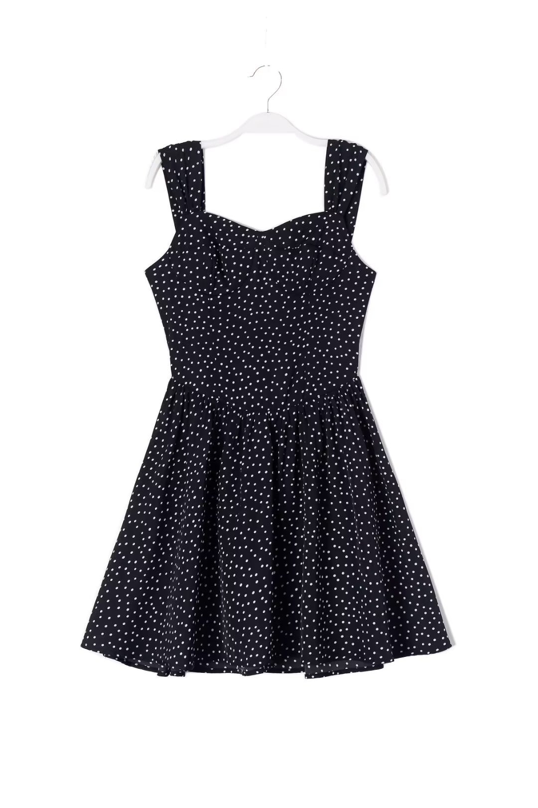 Comfortable Square Collar Pure Black Bottom Polka Dot Printed Dress