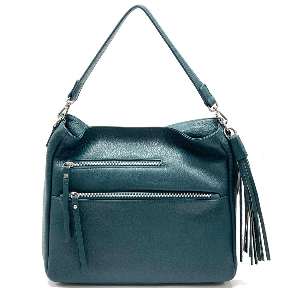 Evelyn leather shoulder bag Colour Dark turquoise shoulder bag