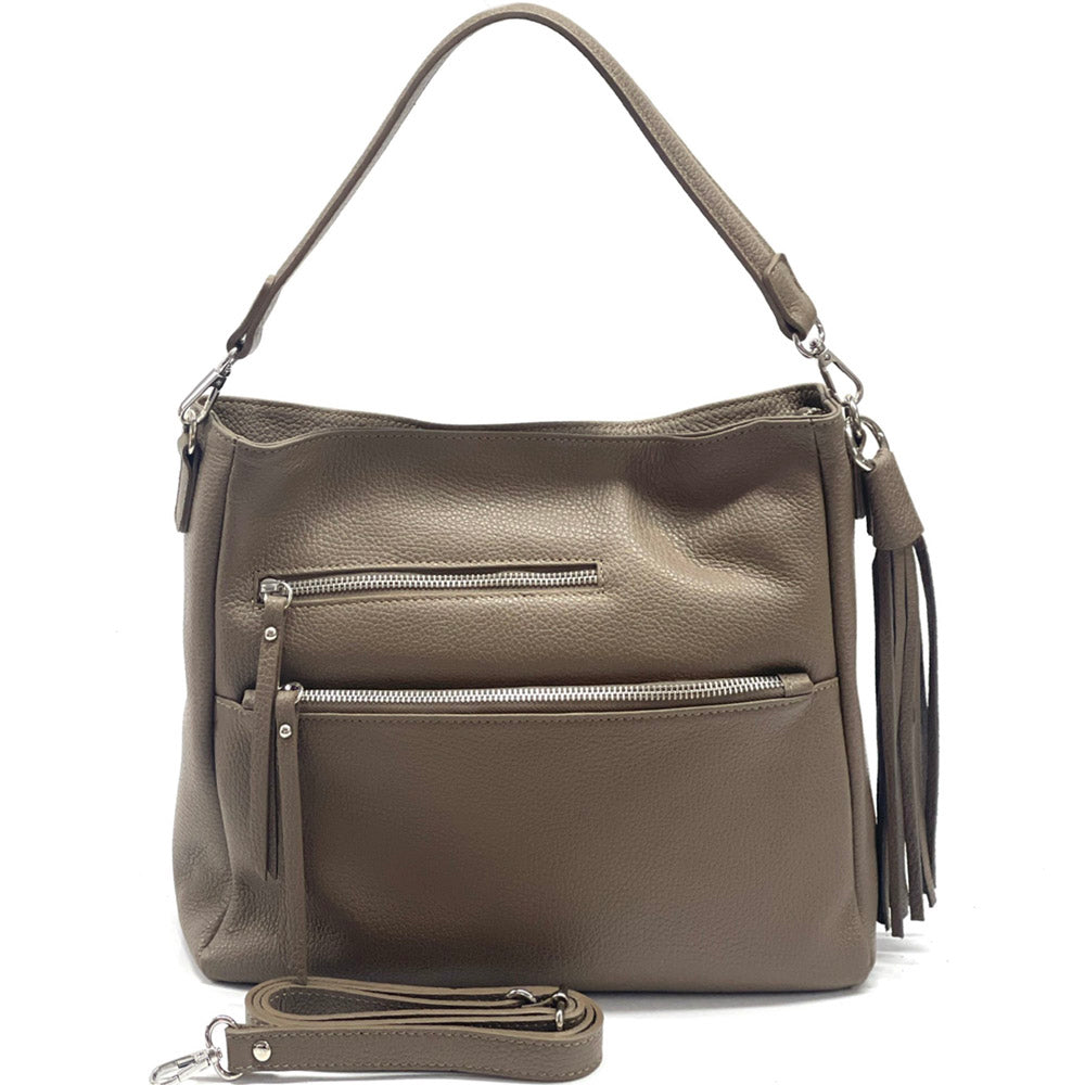 Evelyn leather shoulder bag Colour Dark taupe shoulder bag