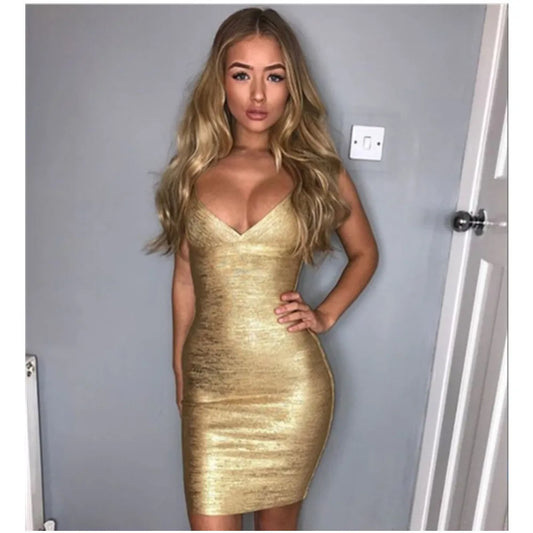 Gold Bronzing Bandage Dress