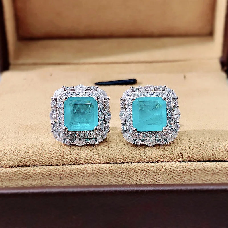 Nova Vintage 100% 925 Sterling Silver 7*7mm Paraiba Earrings