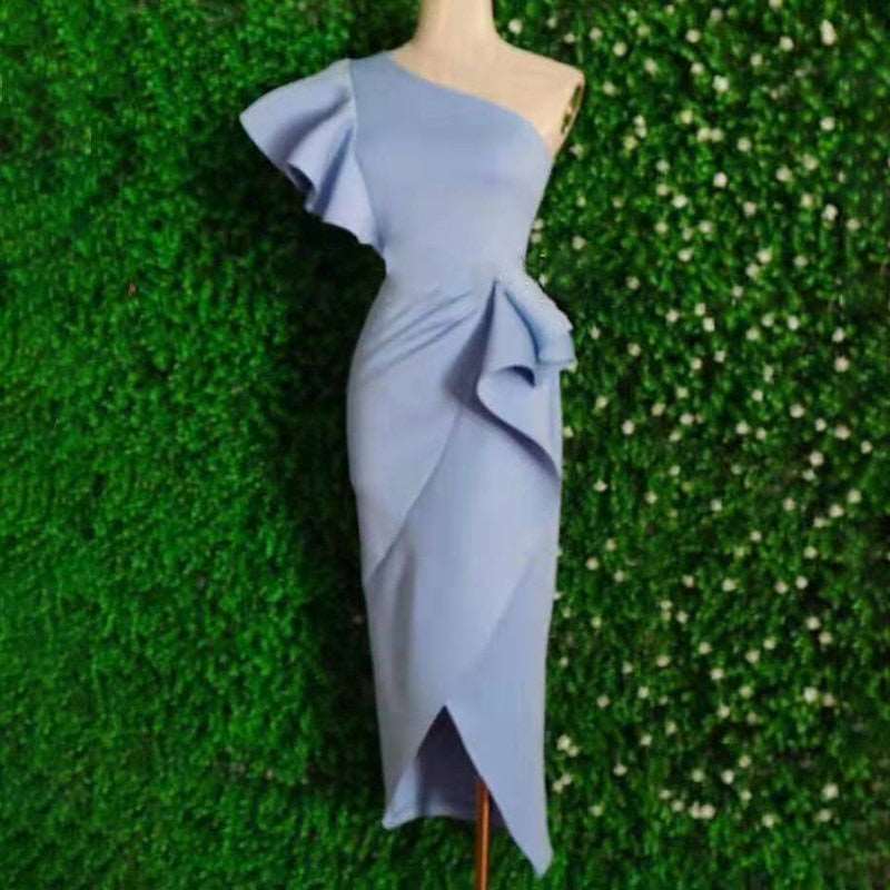Asymmetrical Patchwork Ruffle Slim Dresses