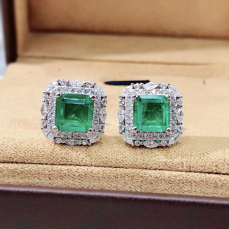 Nova Vintage 100% 925 Sterling Silver 7*7mm Emerald Earrings