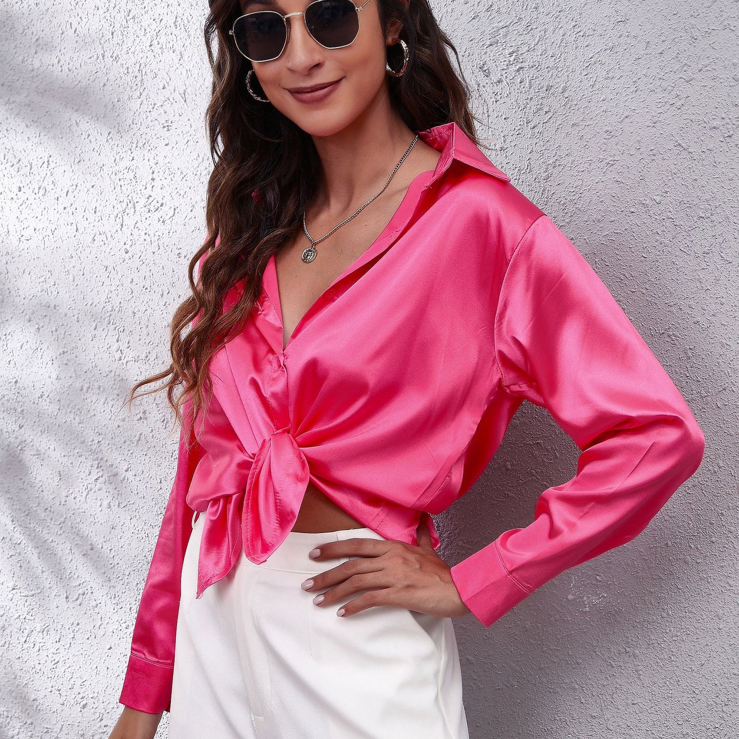 Satin Artificial Silk Long Sleeve Shirt