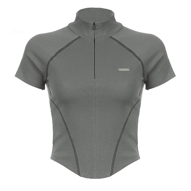 Mechanical Line Design  Fitness Sports Waist Trimming Half Turtleneck Zipper