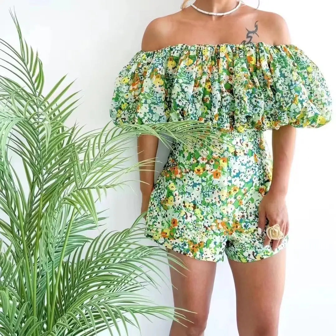 Off shoulder blouse, tube top+high-waist shorts suit set of 2 pedidos especiales shorts