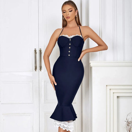 Halter Neck Ruffle Edge Tight-Fitting Dress Maxi dress 1