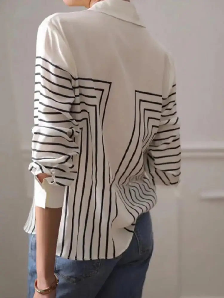 Striped Printed Lapel Blouses