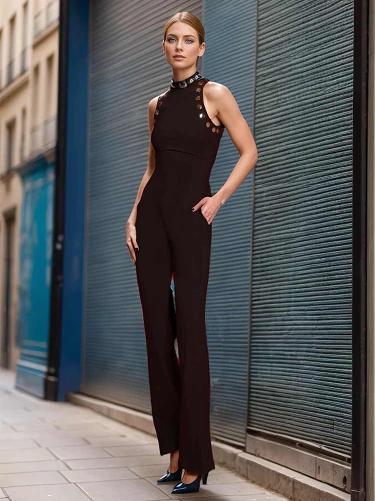 Solid Spliced Sequined Slimming Jumpsuits Jumpsuit/Rompers