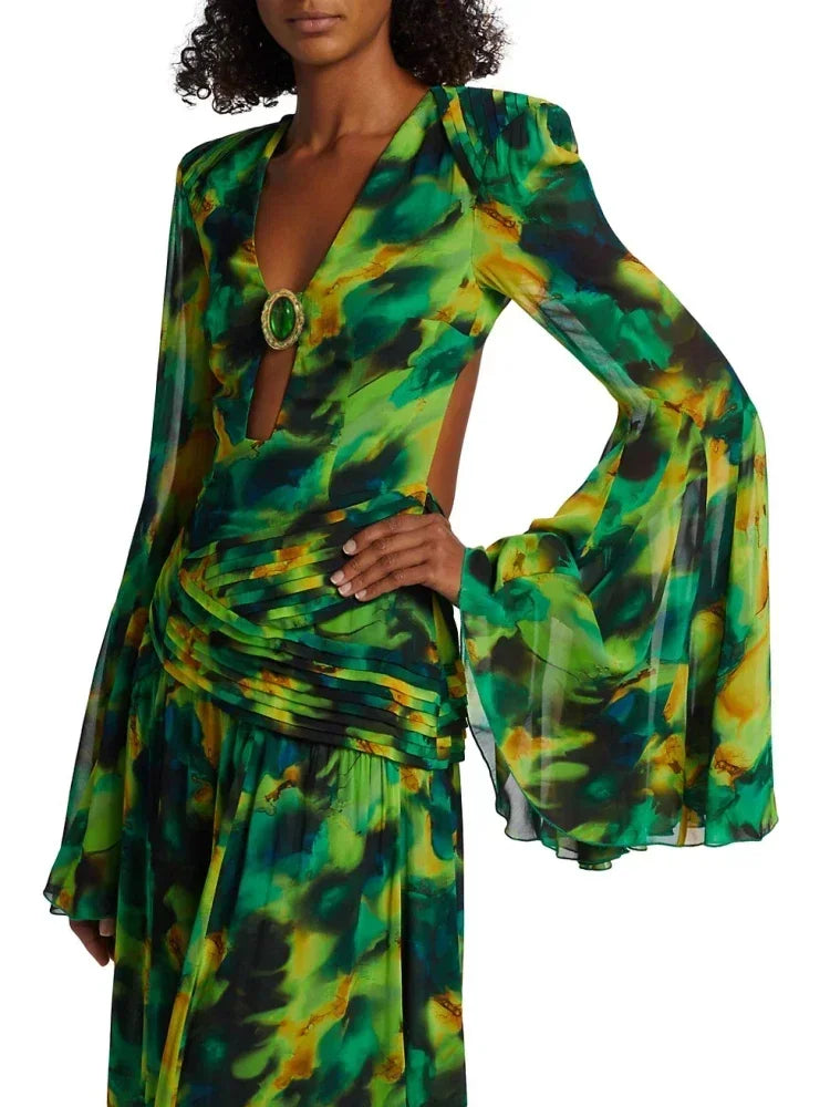 Forest Print Long Sleeve Maxi Dress Maxi dress 1