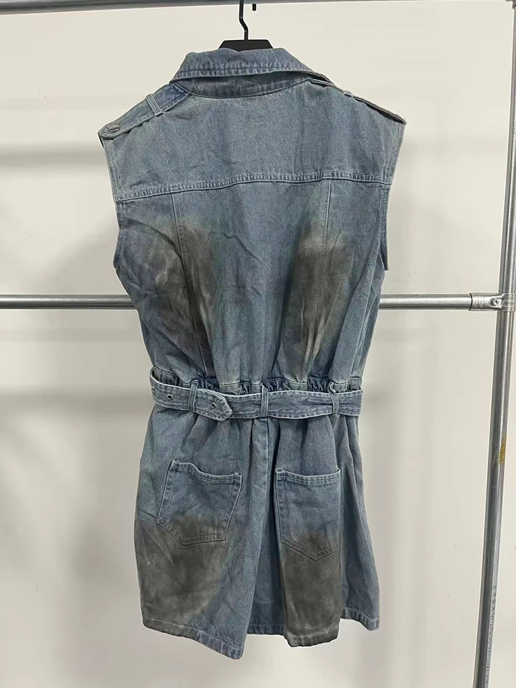 Spliced Pocket Jumpsuits Denim