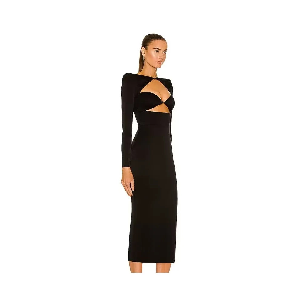 Classic Lady's Hollow Out Long Sleeve Bandage Dress Maxi dress 1