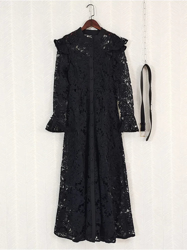 French temparament hollow long sleeved dress