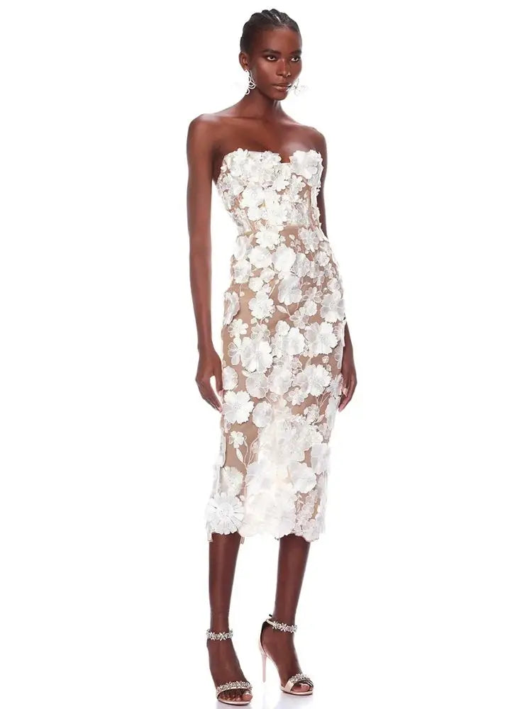 Nino Strapless Lace Flower Dress