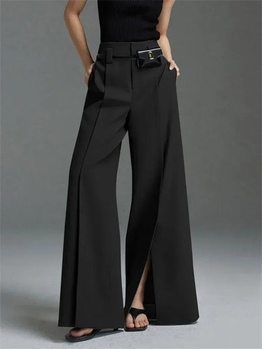 Pants Fashion High-Waist Loose Split-Front Trousers