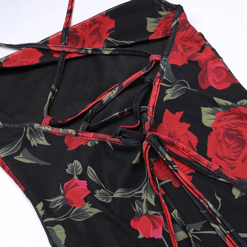 print floral sleeveless strap slip dress