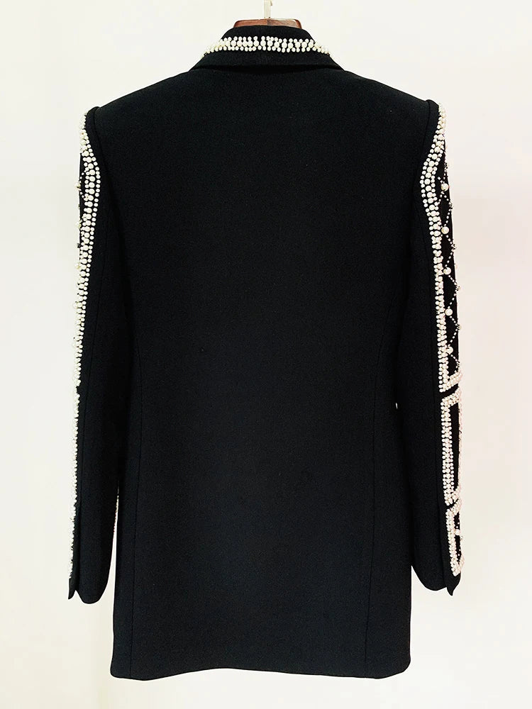 TOP QUALITY  Stunning Diamonds Pearls Beaded Black Blazer Dress