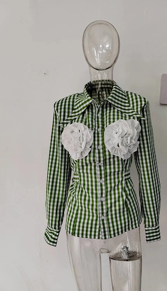 Three-dimensional Flower Blouses Green PE Blouses