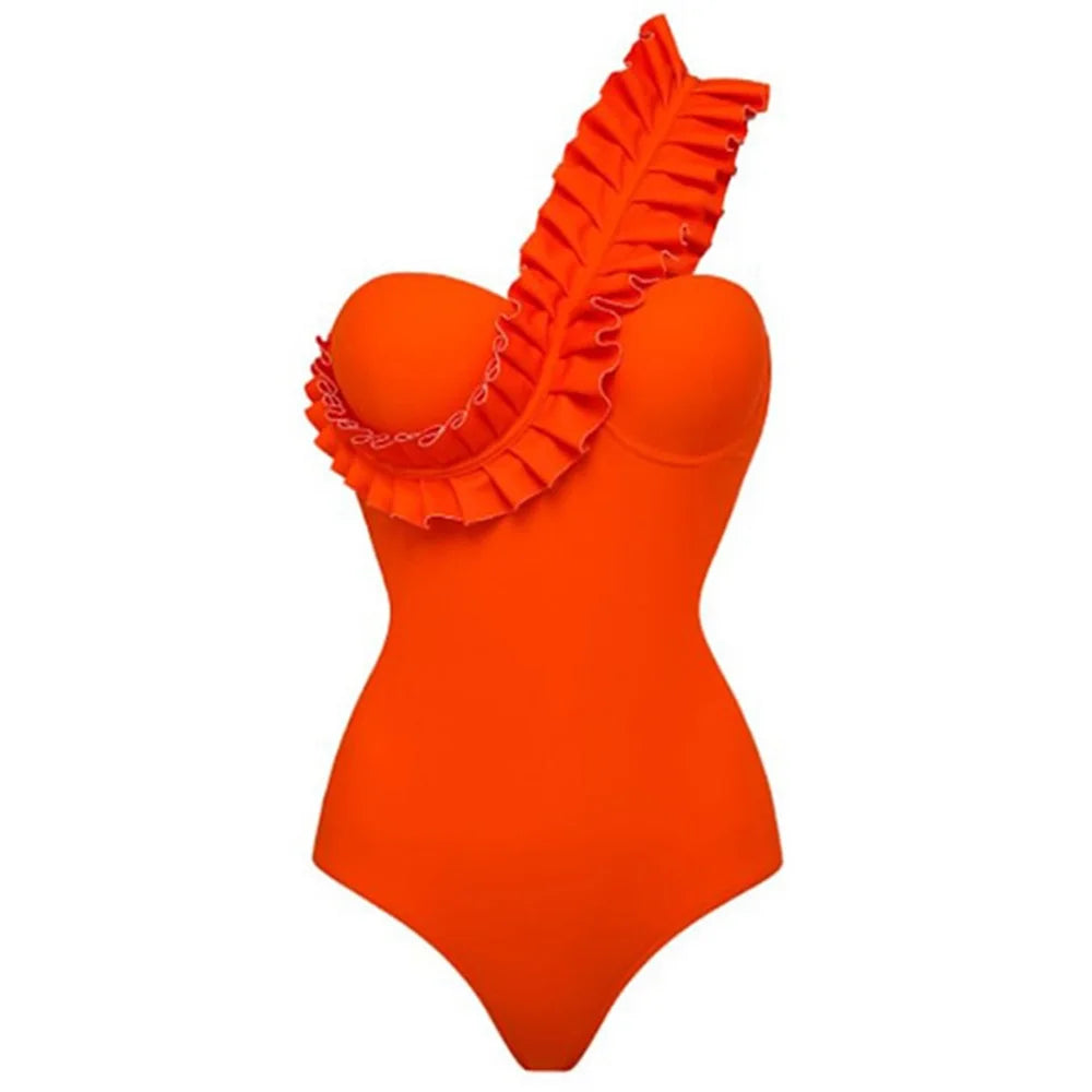 One Piece Swimsuit one shoulder Monokini orange Swimwear