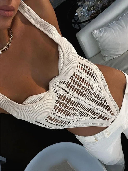 Fishbone Waist Crocheted Knitted Crop Tops