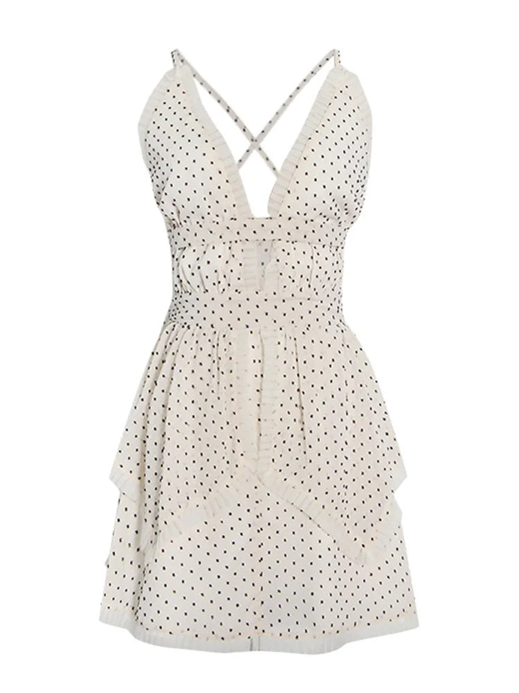 Hollow Out Dot Printing Camisole Dress