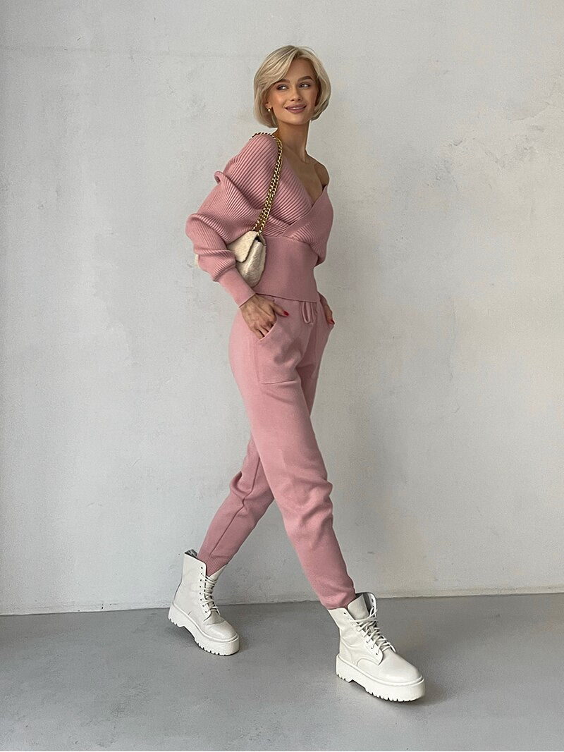 Two Piece Set Sleepwear Long Sleeve Sport Tracksuit