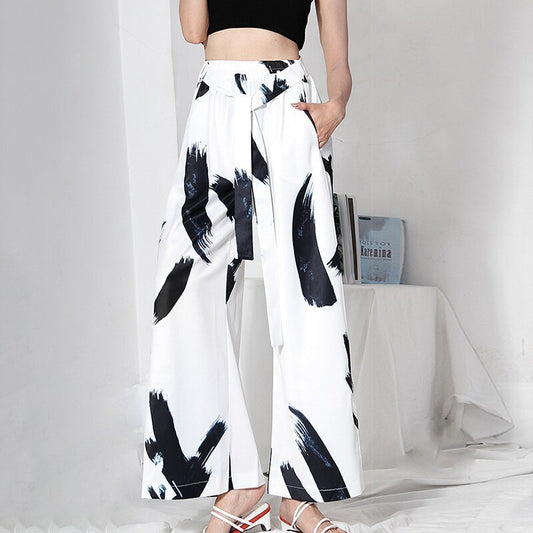 Vintage Loose Print Split Hem Pants