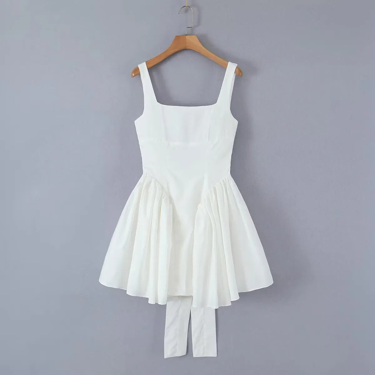 Withered French Elegant White Cotton Stitching Mini Dress