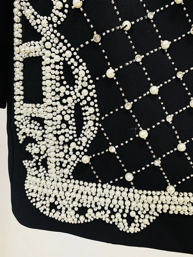 TOP QUALITY  Stunning Diamonds Pearls Beaded Black Blazer Dress