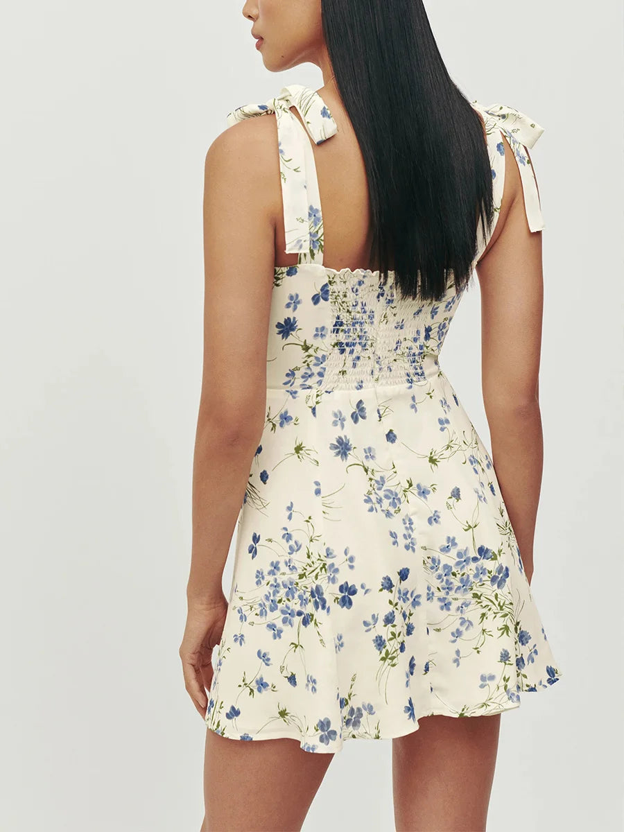 Floral Print Mini Dress Sweetheart Neck Sleeveless Spaghetti Strap