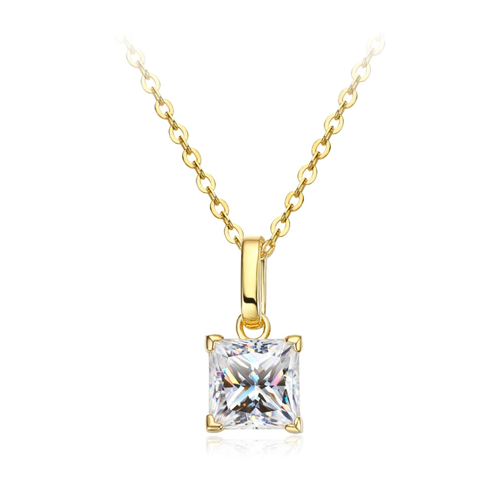 Grace 100% 925 Sterling Silver 6*6mm 1.2CT Moissanite Diamond Yellow necklace