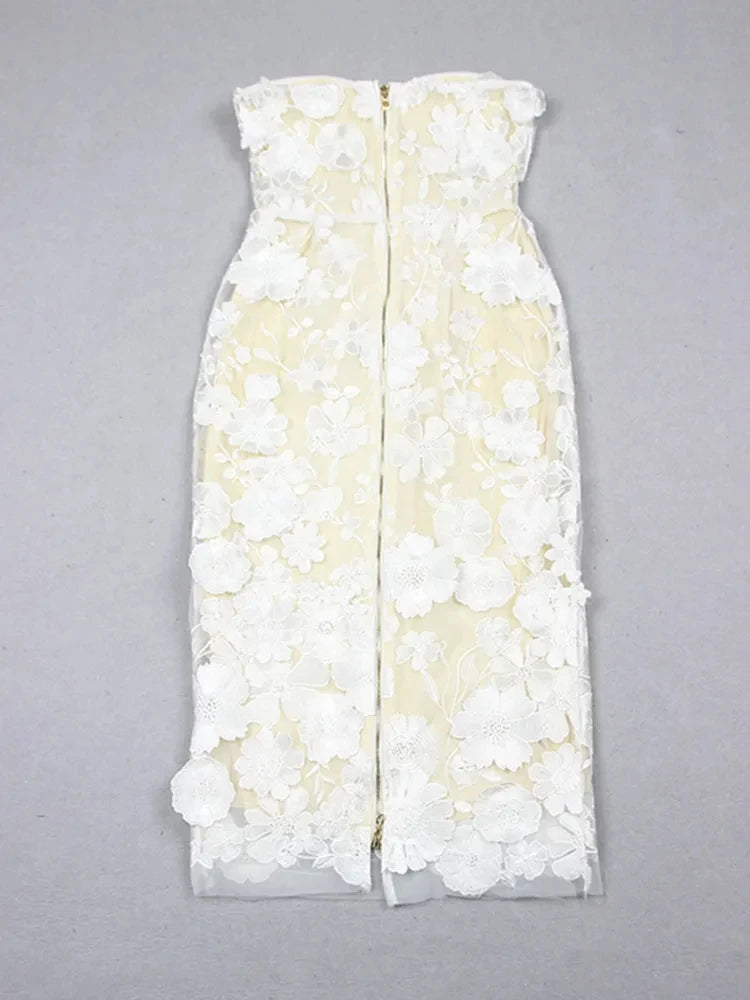 Nino Strapless Lace Flower dress Maxi dress 1