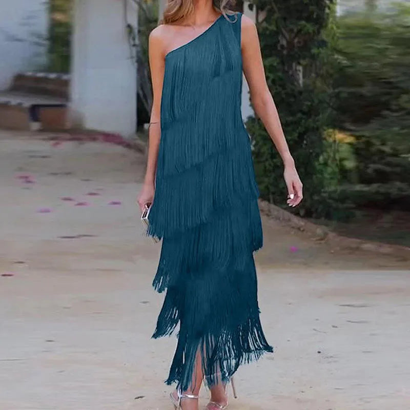 Susana Off shoulder Dress peacock Blue Maxi dress 1