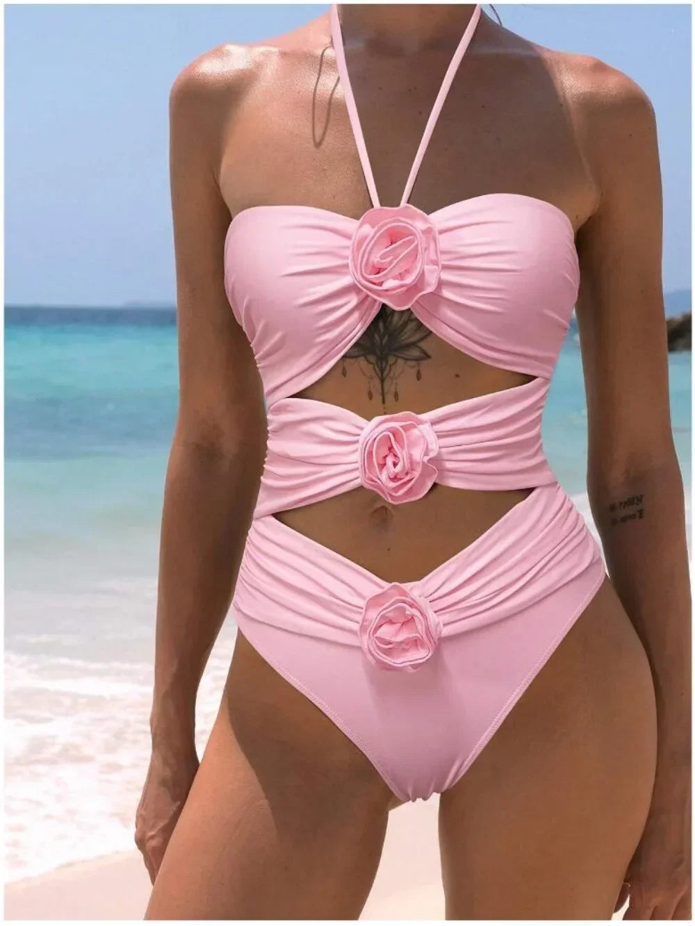 Backless Split Swimsuit 3D Three-dimensional Flower