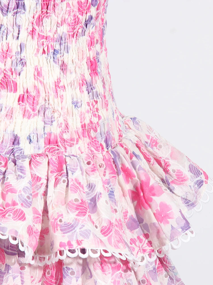 Hit Color Floral Printing strapless Dress