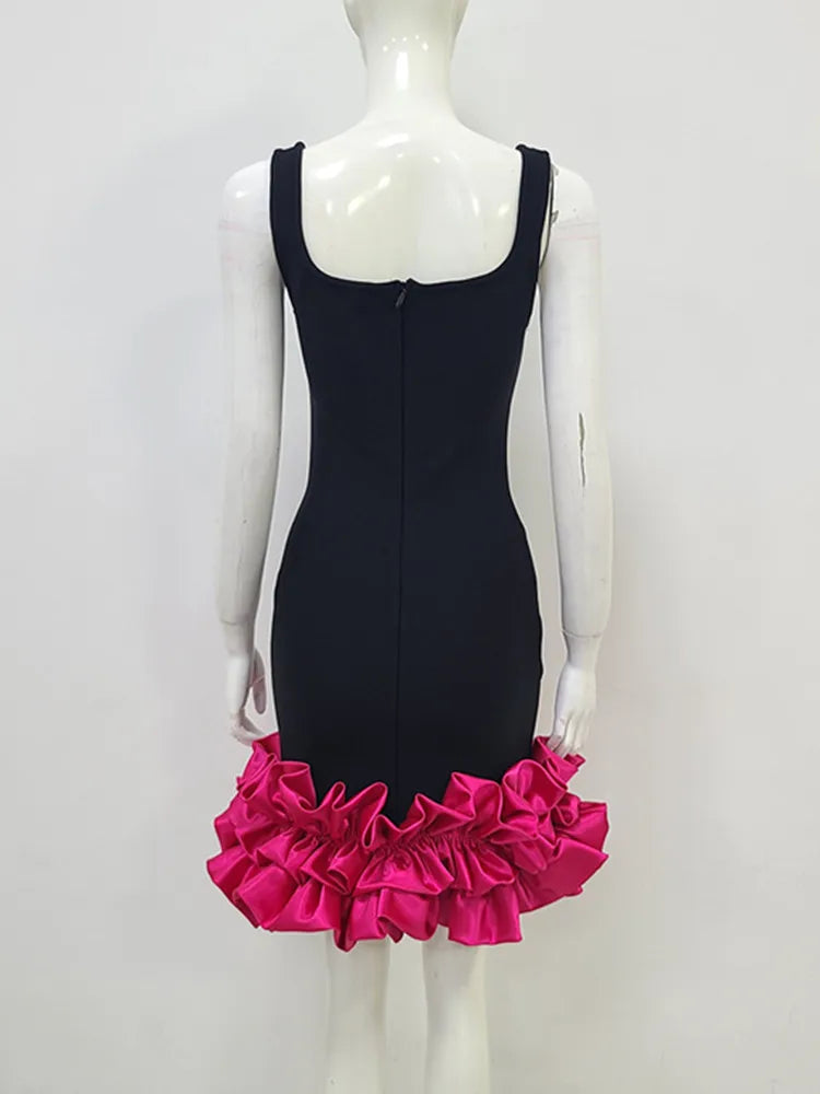 Black Hot Pink White Mini Dress