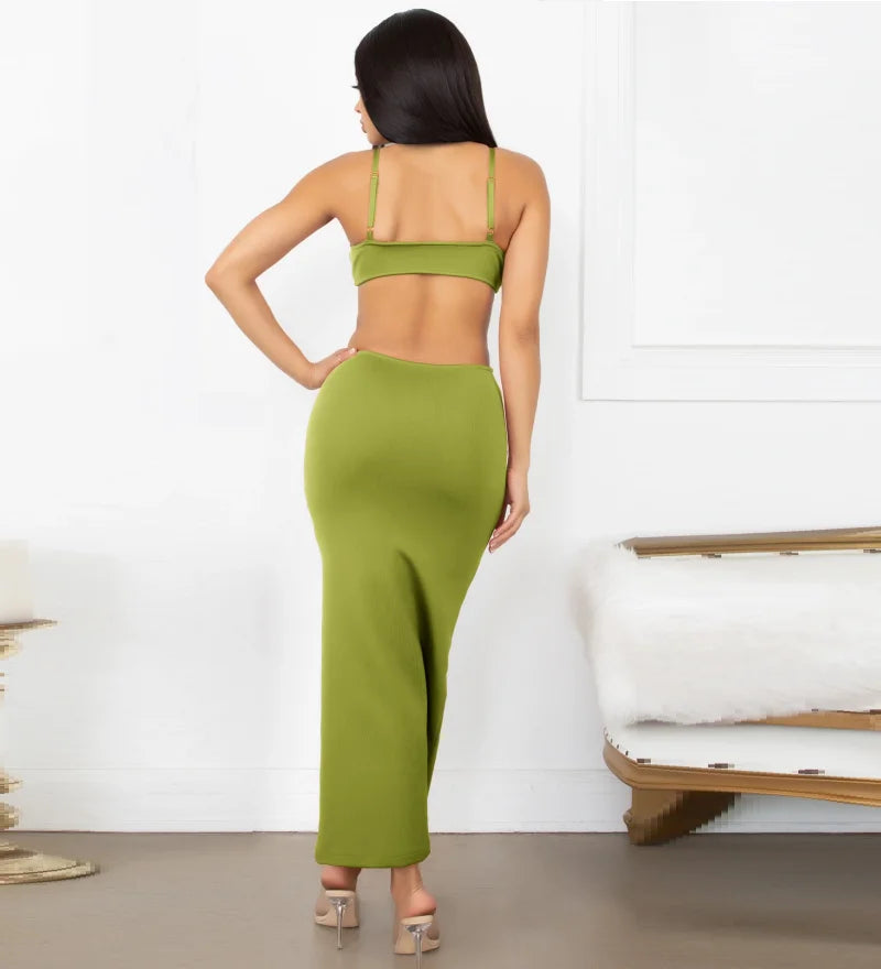 Elegant Army Green long Bandage Dress