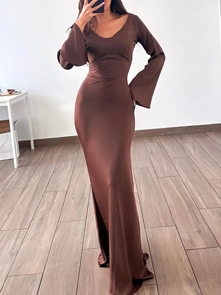 Long Sleeve Silk Elegant Long Dresses