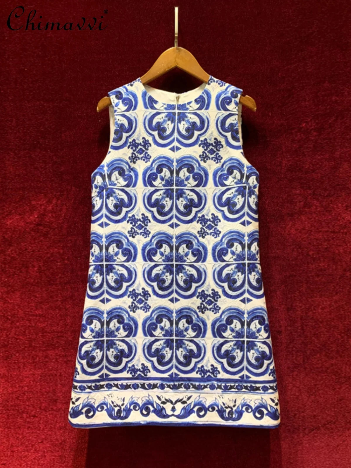 French Retro Printed Sleeveless A- Line Dress Mini Dress 1