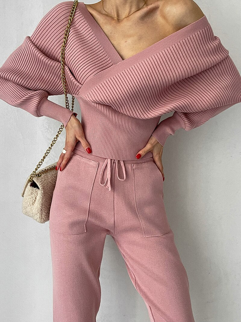 Two Piece Set Sleepwear Long Sleeve Sport Tracksuit