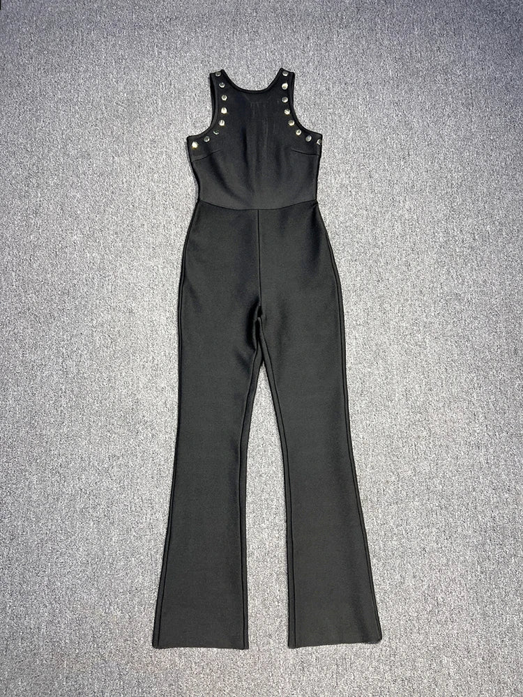 Solid Spliced Sequined Slimming Jumpsuits BLACK Jumpsuit/Rompers