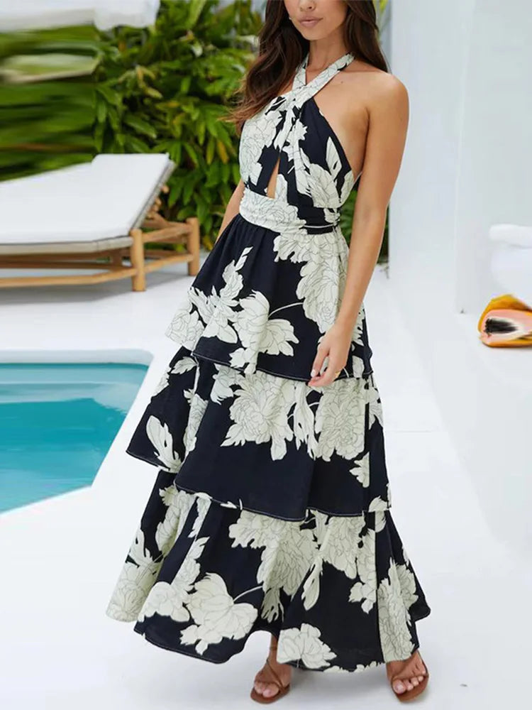 Printed Halter Long Dress Maxi dress 1