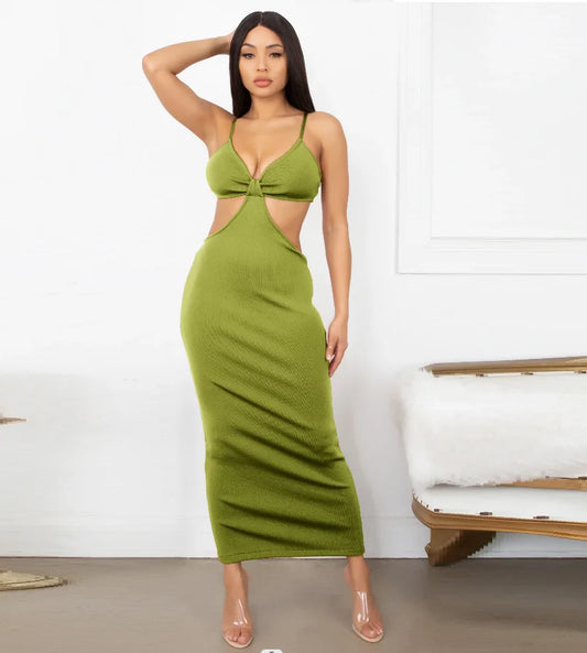 Elegant Army Green long Bandage Dress