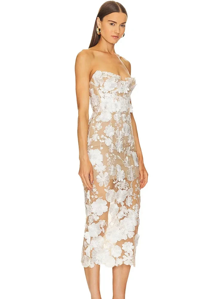 Nino Strapless Lace Flower dress Maxi dress 1