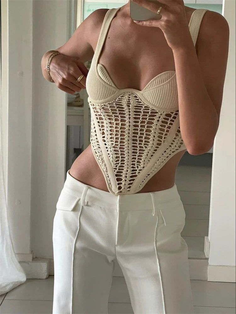 Fishbone Waist Crocheted Knitted Crop Tops