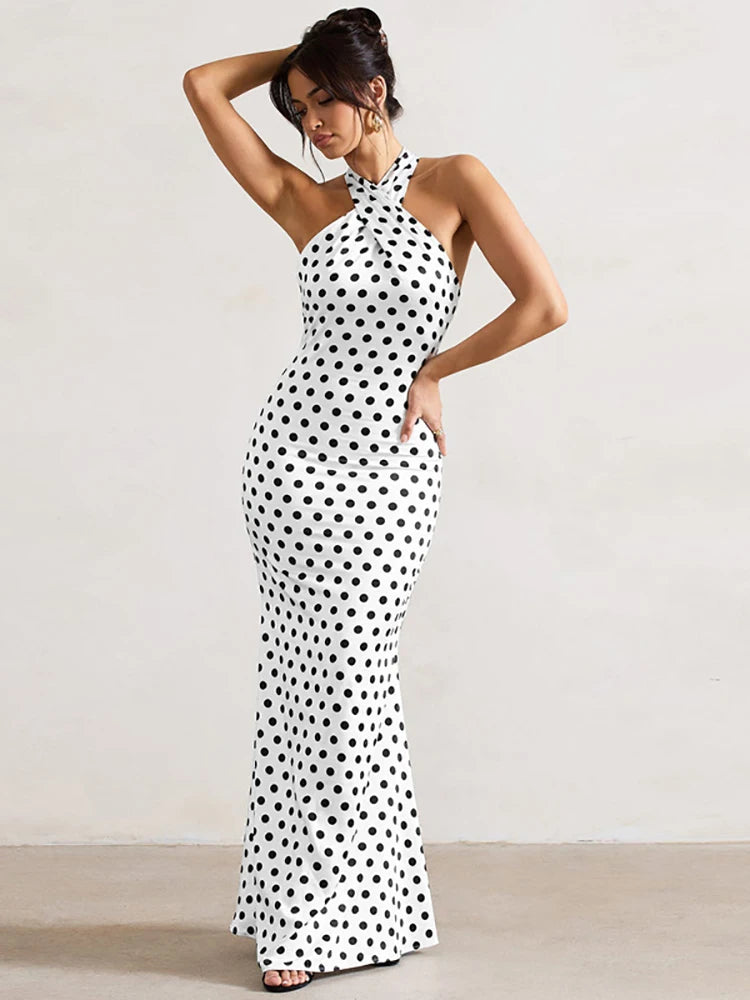 JULISSA Backless Print Dots Maxi Dress