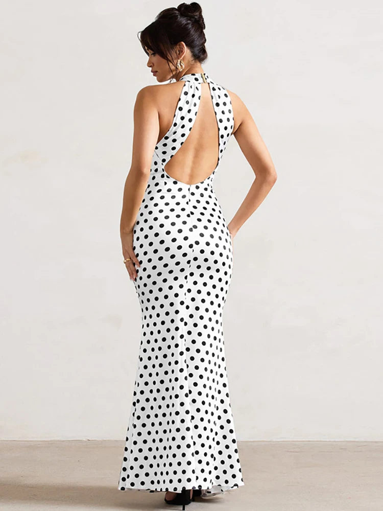 JULISSA Backless Print Dots Maxi Dress