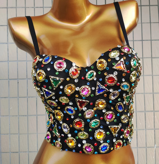 Colorful Stones Short Waist Corset